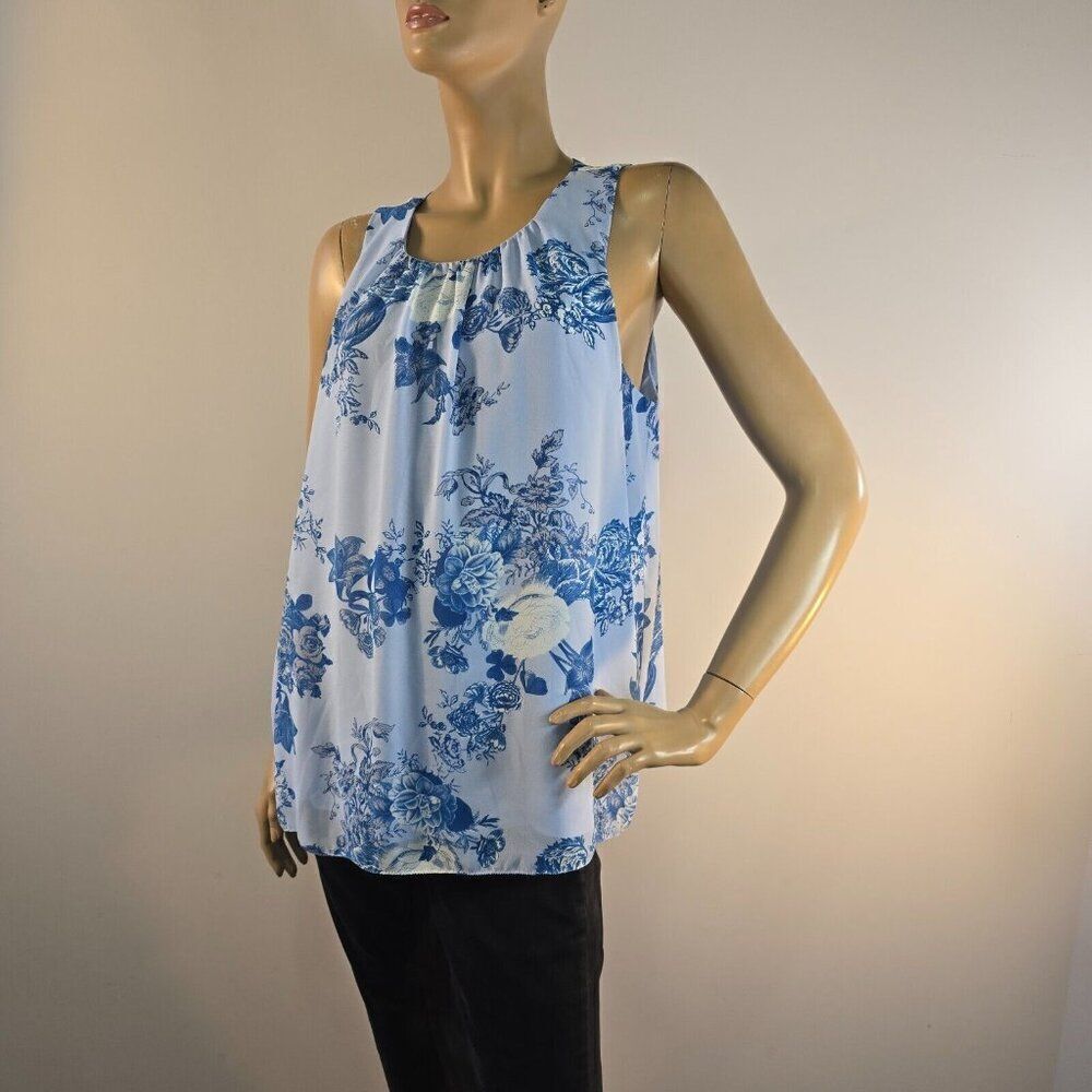 Vince Camuto Cabbage Rose Light Blue Sleeveless Chiffon Blouse Size Large